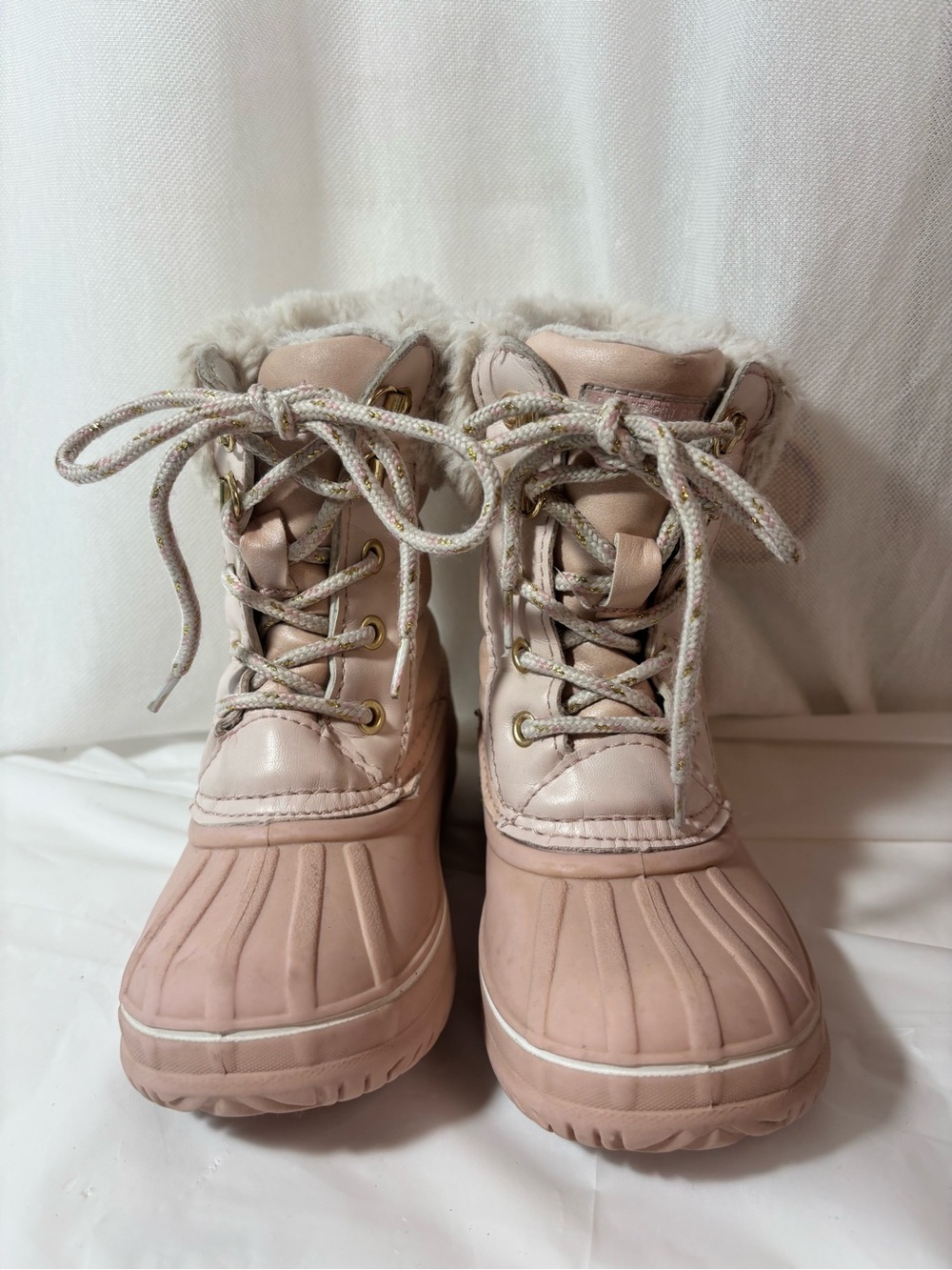 London Fog size 10 Kids Pink Faux-Fur Lined Winter Boots